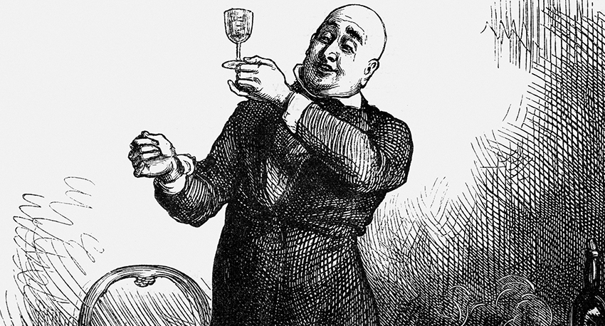 Vintage drawing of man drinking rum